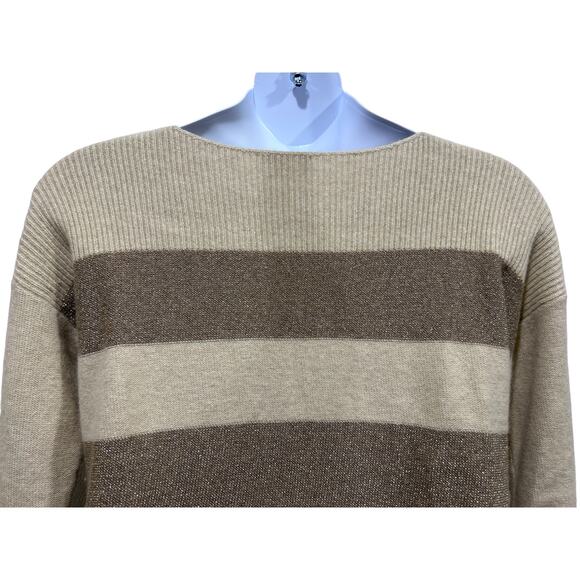 Coldwater Creek L/14 Boatneck Shimmer Striped Angora Cashmere Wool Blend Sweater - Picture 8 of 12